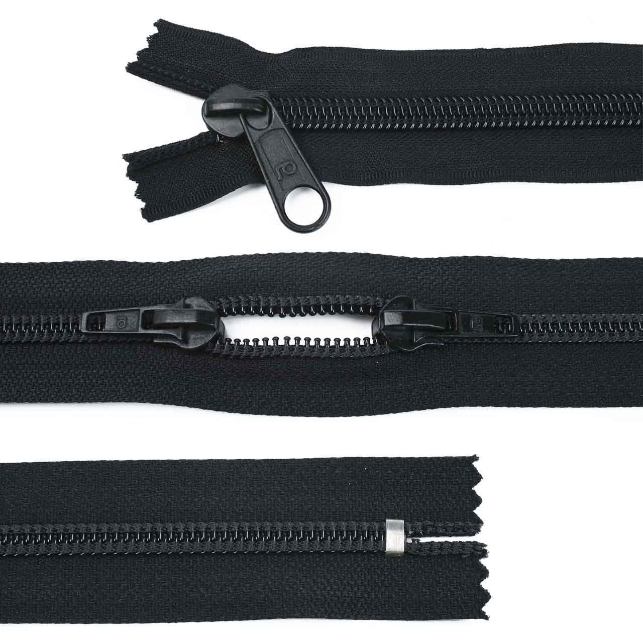 Plastic zip, broad, 2-way, O-shape, black, 60 cm