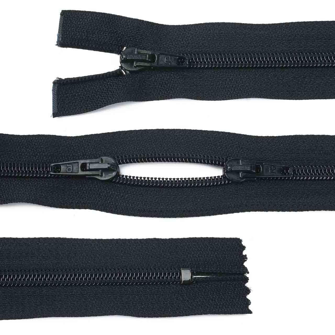 Zipper, plastic, 3-way, black, 80 cm