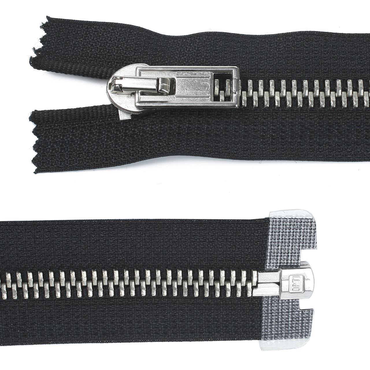 Zipper, metal, divisible, wide, black, 80 cm