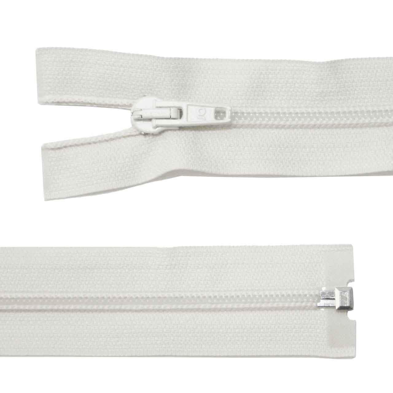 Zipper, plastic, divisible, white, 65 cm
