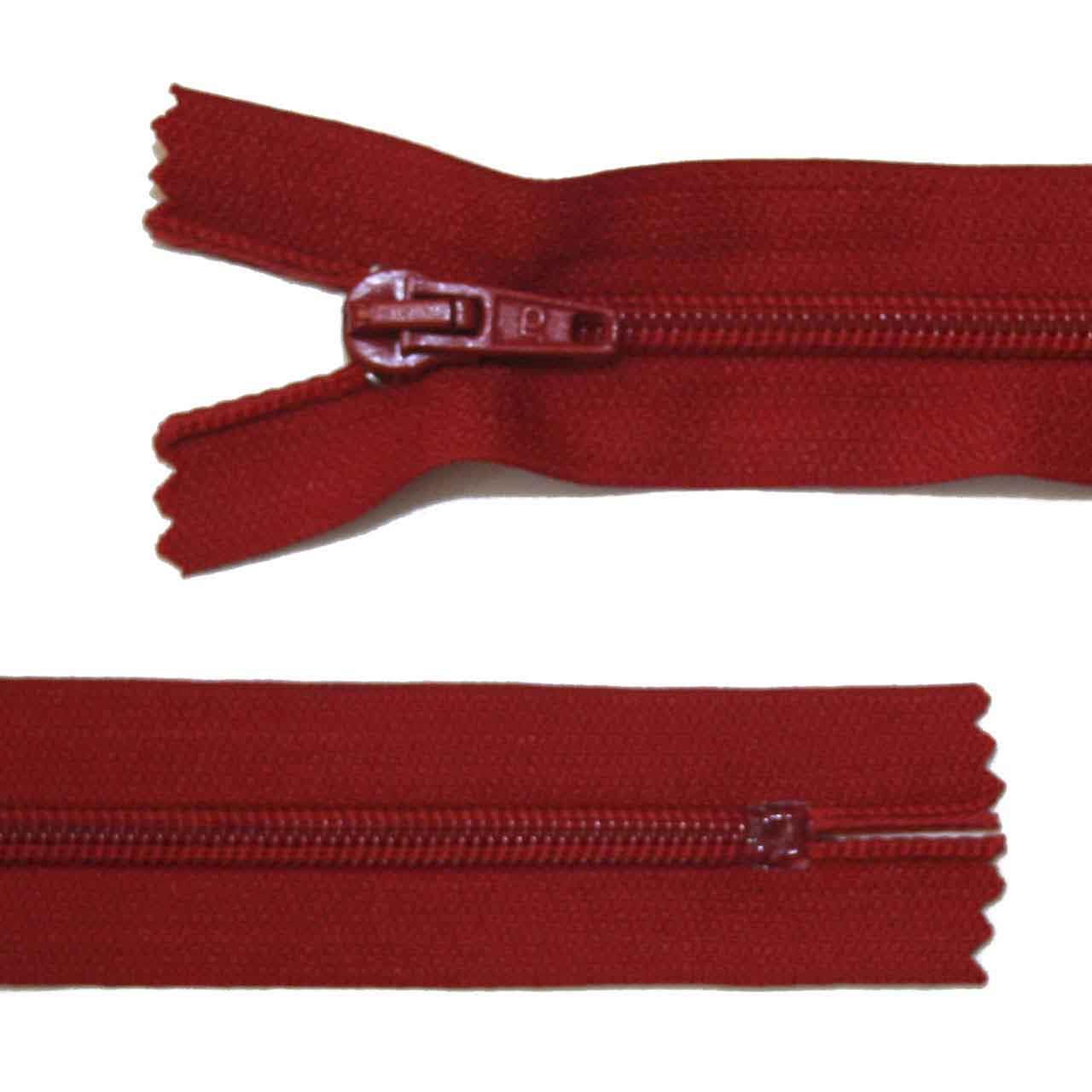 Zipper, plastic, standard, red, 18 cm