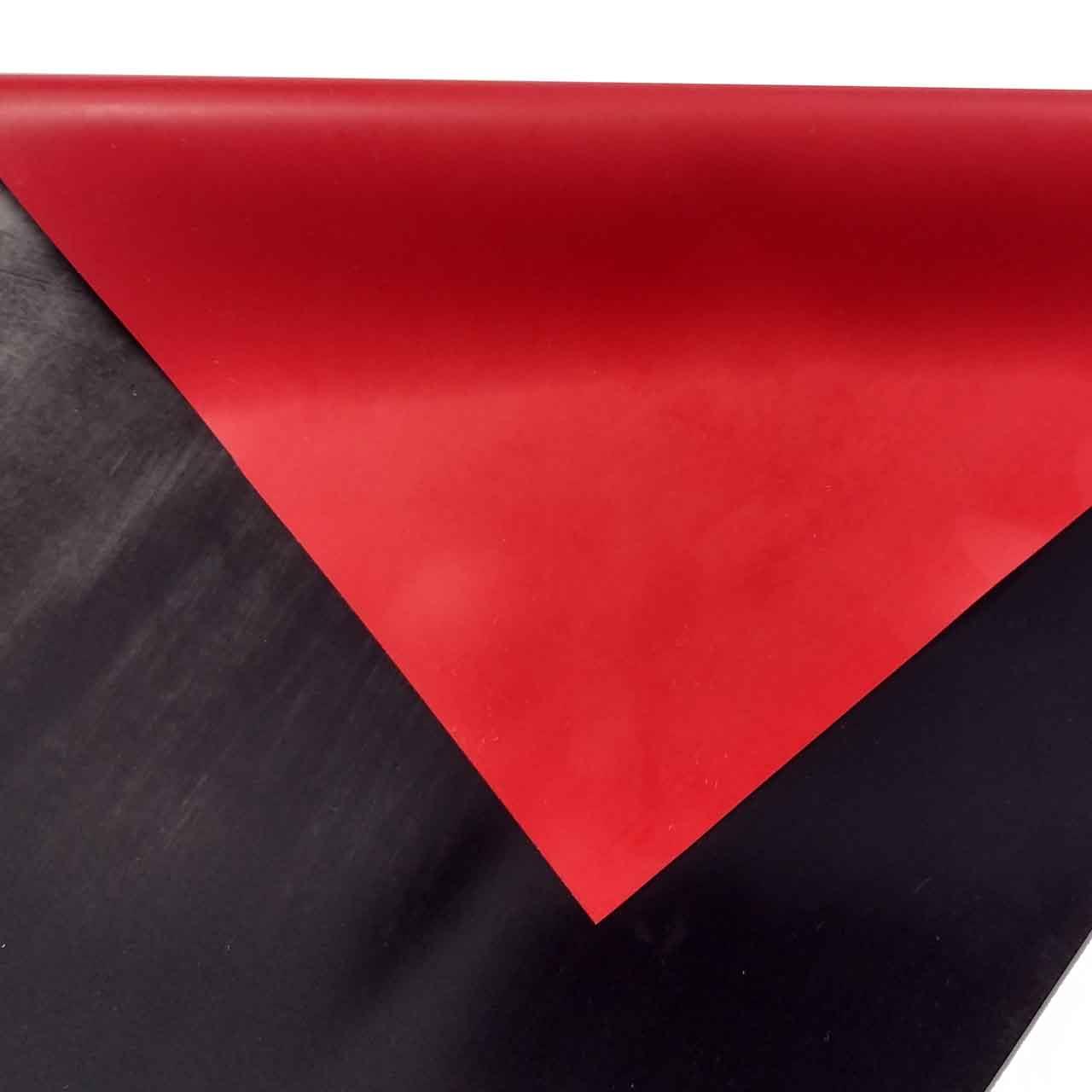 Meterware: Schwarz/Rot 0,40 mm stark, 135 cm breit