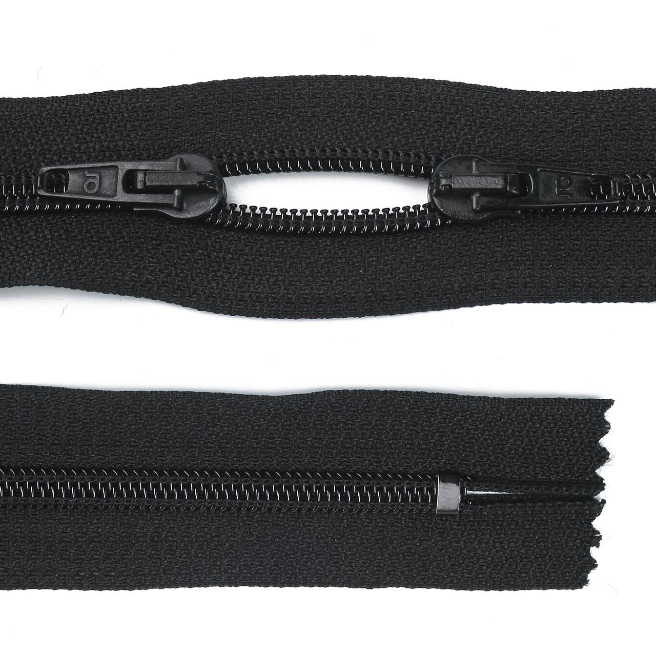 Plastic zip, 2-way, O-shape, black 55 cm