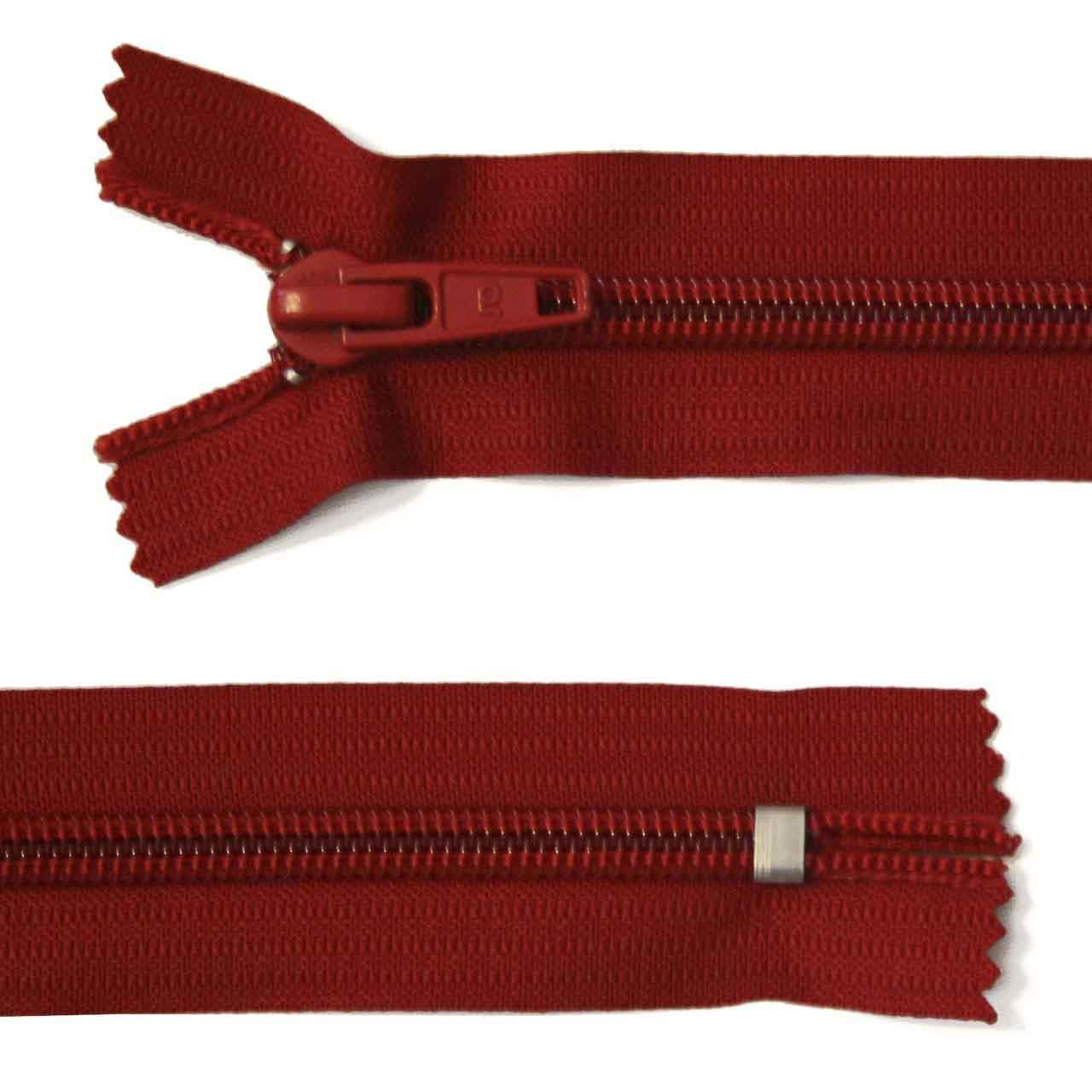 Zipper, plastic, wide, red, length: 18 cm